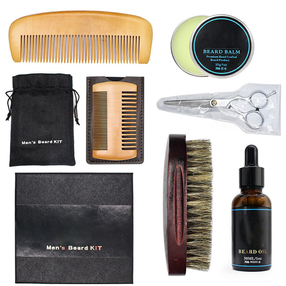 Totority 6Pcs Beard Grooming Kit With Oil Balm, Scissor, Comb, Brush For Men