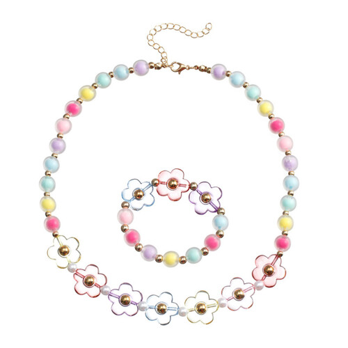 conjunto de pulseira e colar para com flores e 2