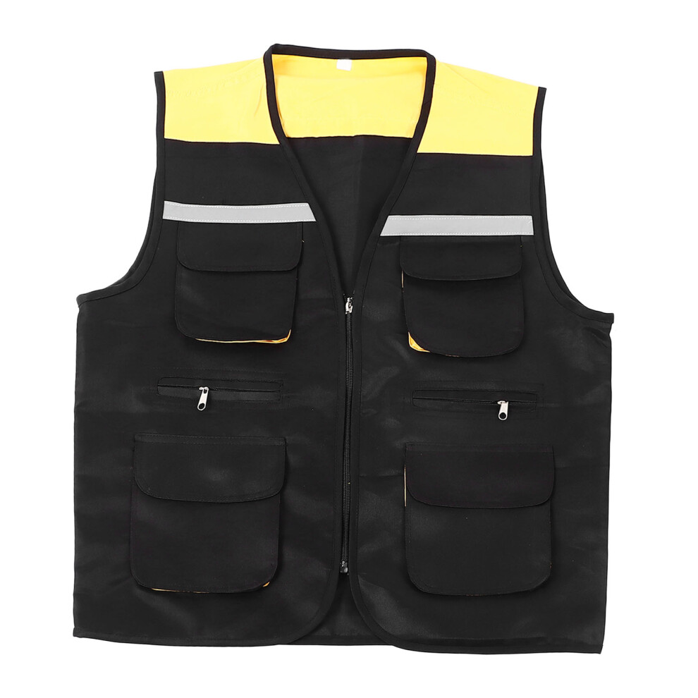 (Black 3xl) Reflective Work Vest Multi Pockets Engineer Vest Black 3XL-image-OPC-PMCK7XR-NEW