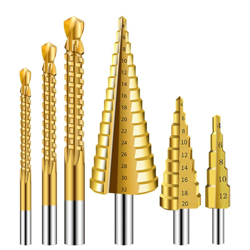 6Pcs Titanium Step Drill Bit Set HSS with Case Multiple Hole Bits-image-OPC-PMCK96Z-NEW