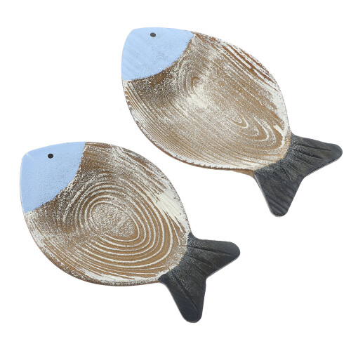 2Stk. Fischförmige Holzanhänger Wohnaccessoires 2