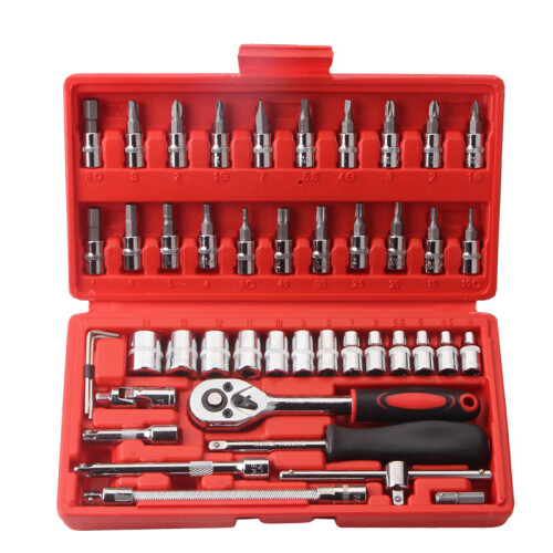46-Piece Hex Socket Wrench Set Car Motorcycle Repair Ratchet Tool Kit