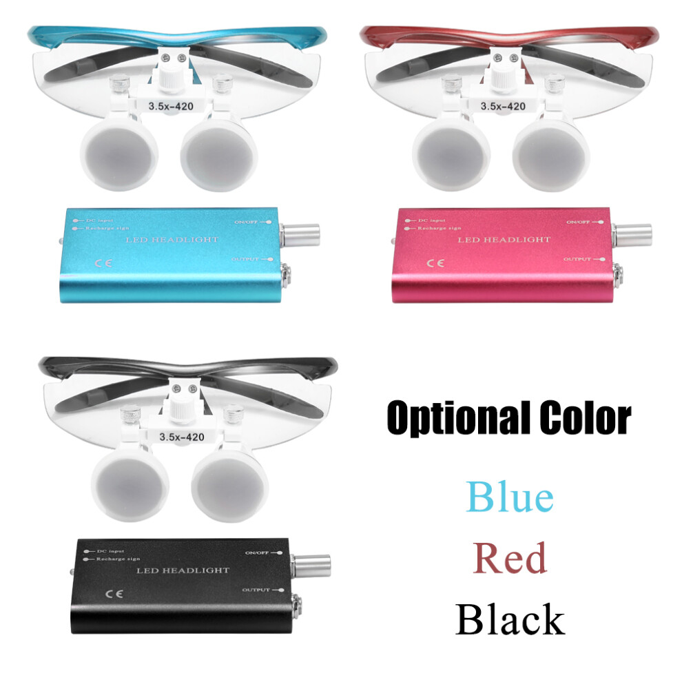 Wearable Magnifier 3.5X 420mm Binocular Loupes Optical Glass +3W LED