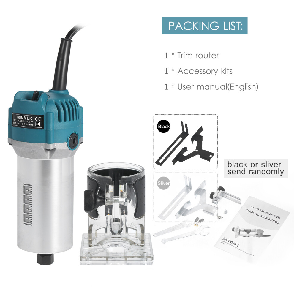 Trim Router 800W 30000Rpm Transparent Base Edge Guide Aluminum Blue 610830918996