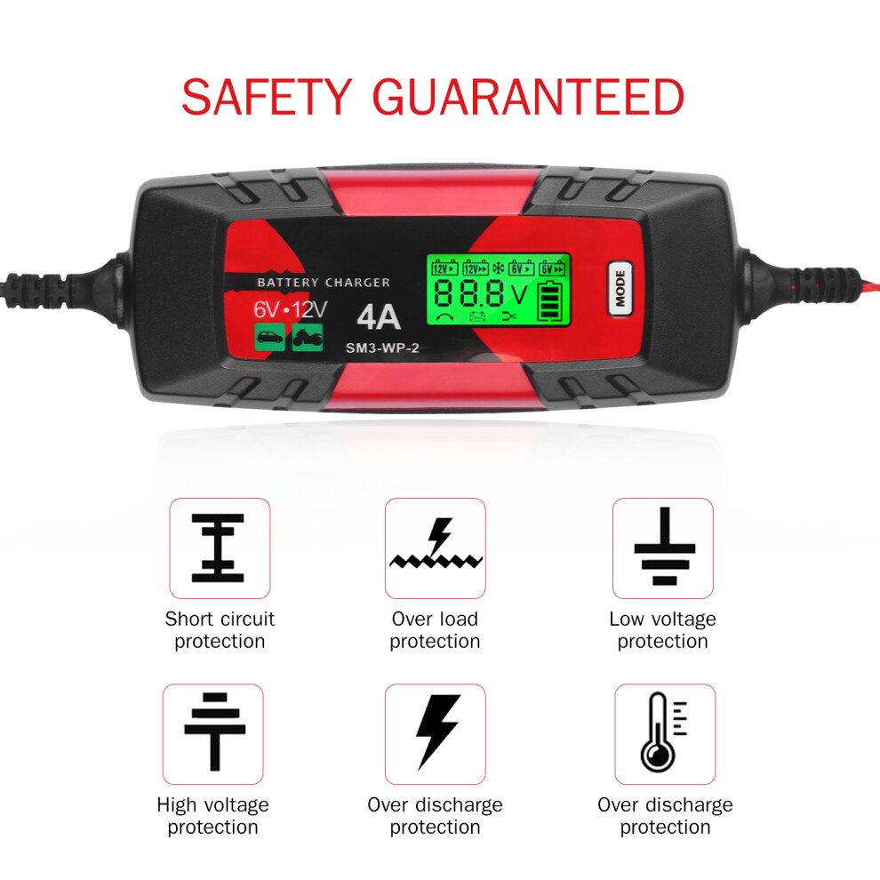 6V/12V 4A Intelligent Battery Charger Lcd Pulse Repair Eu Plug 610830914844