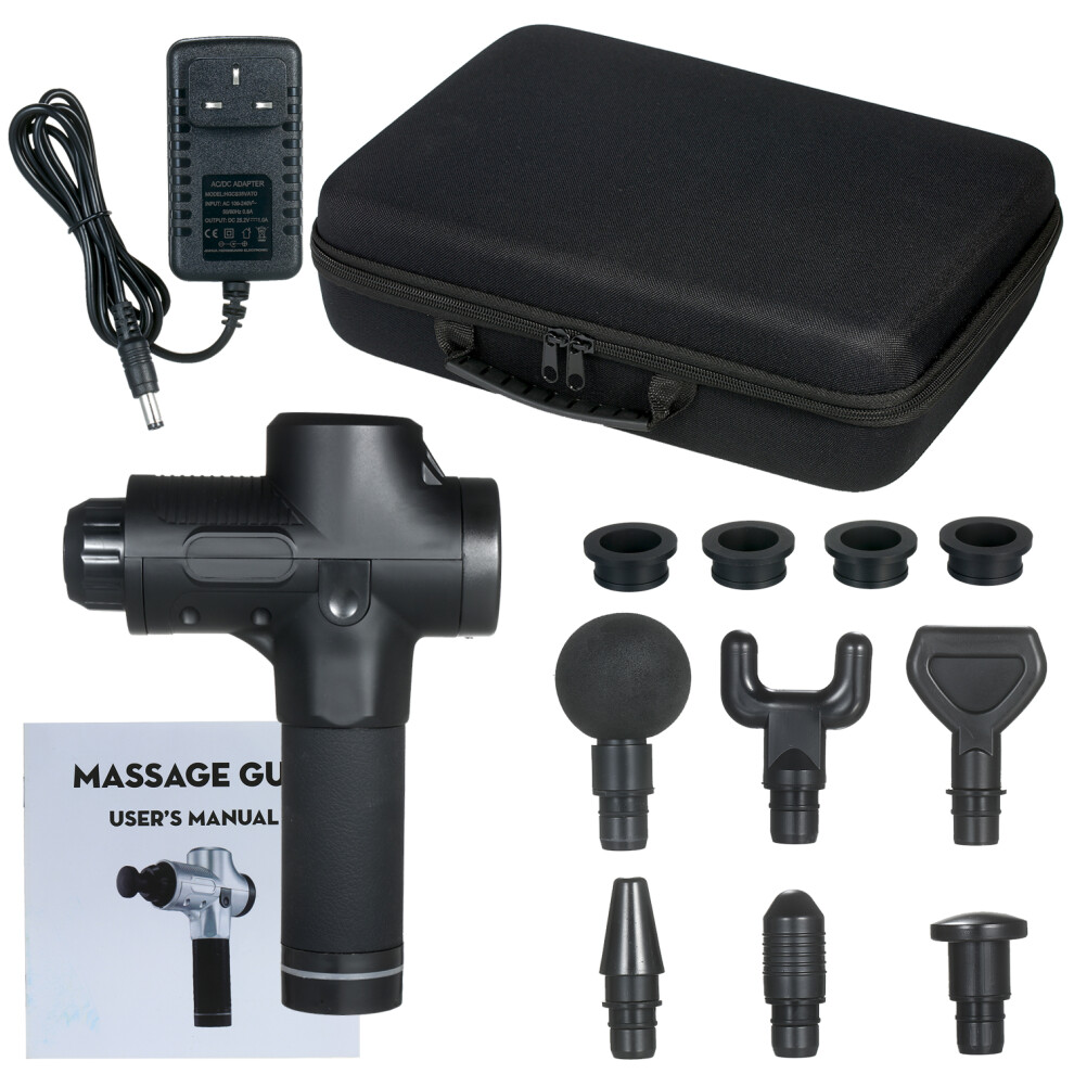 Electric Fascia Gun 30 Speed 6 Heads Adjustable Muscle Massager Black