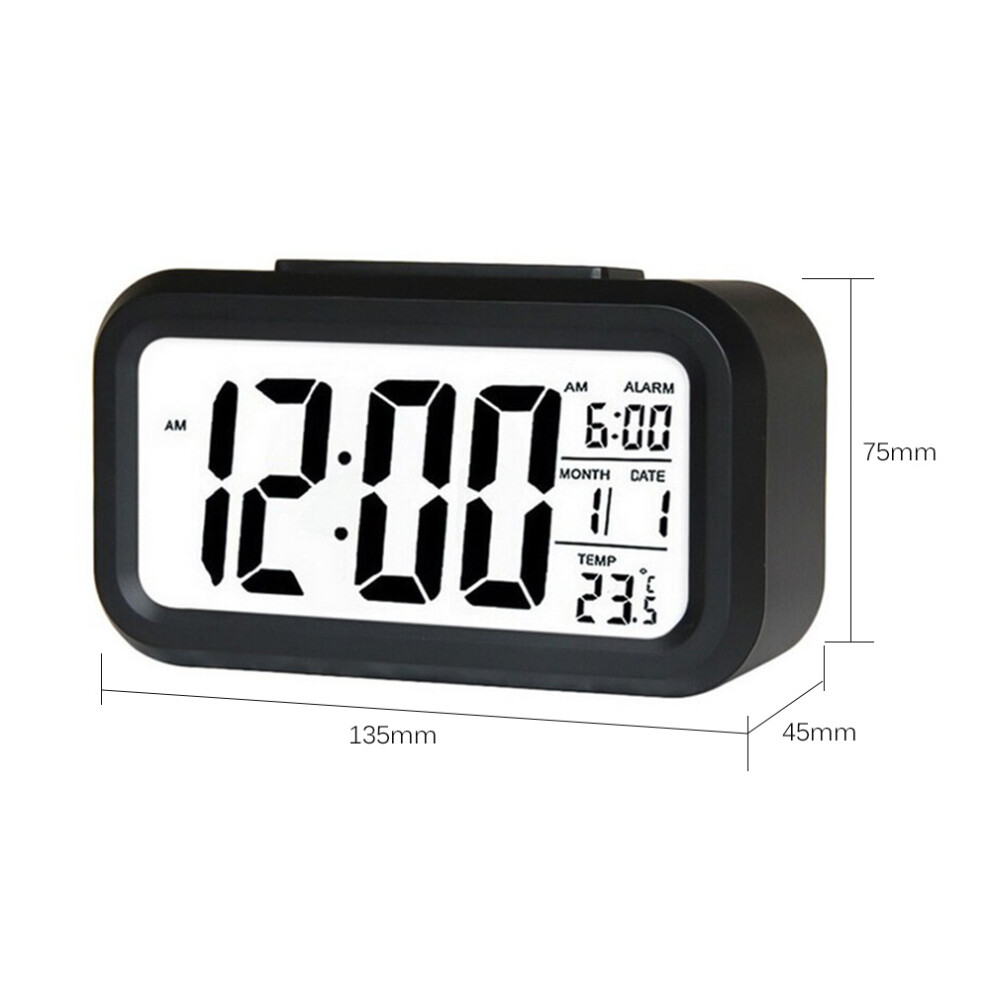 Smart Digital Alarm Clock Date Temp Snooze Night Bedroom Kids Light