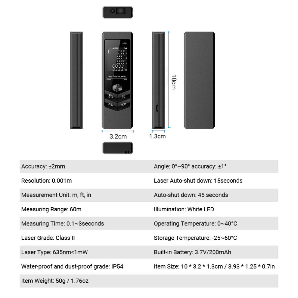 Handheld Rangefinder Digital Laser Distance Meter Portable Measurement 610830911034