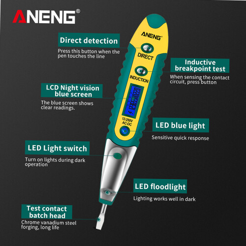 ANENG AC/DC 12-250V Digitaler Spannungstest-Stift LED 1