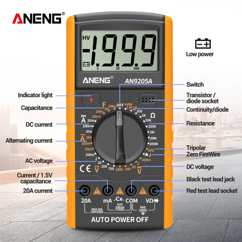 ANENG AN9205A Multimeter 3.5LCD 1999Count AC/DC R/C NCV Backlight 1
