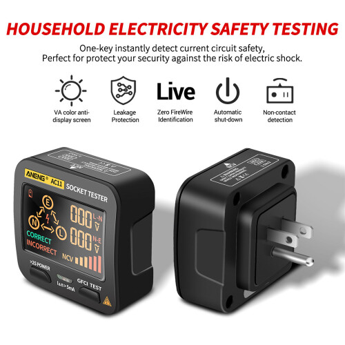 ANENG AC11 Socket Tester LCD Ground Wire Zero Live Phase RCD NCV US 2