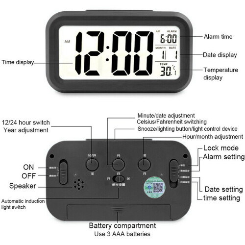 Digitaler Wecker mit Datum, Temp, Snooze & Nachtlicht 1