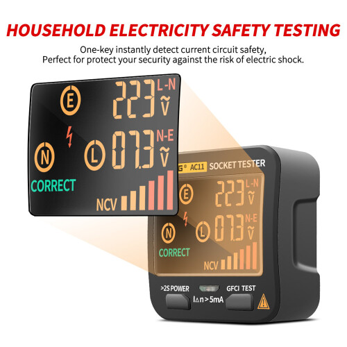 ANENG AC11 Socket Tester LCD Ground Wire Zero Live Phase RCD NCV US 1