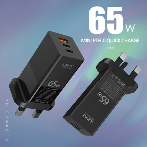 65W USB-C PD-Ladegerät 3-Port Schnellladegerät 2