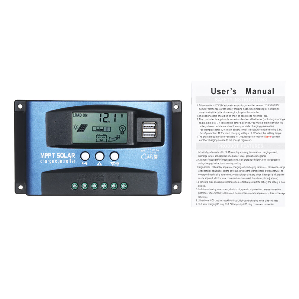 100A Mppt Solar Charge Controller With Lcd & Dual Usb 610830890797