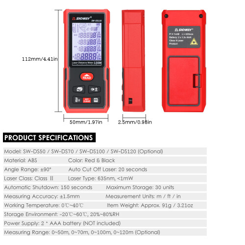 SNDWAY 120M Laser Distance Meter Handheld High Precision Rangefinder 1