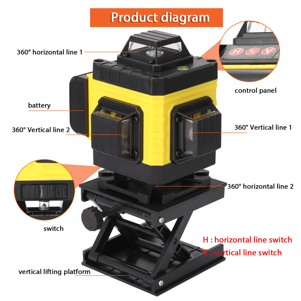 16-Line Laser Level Tool Vertical Horizontal Lines 3 Self-Leveling 610830886059