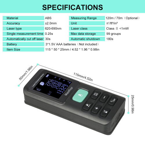 Digitaler Laser-Entfernungsmesser 120m mit Datenspeicher