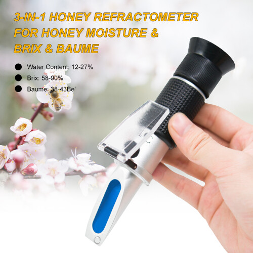 3-in-1 Honig-Refraktometer Brix Feuchte Baume Tester mit ATC 1