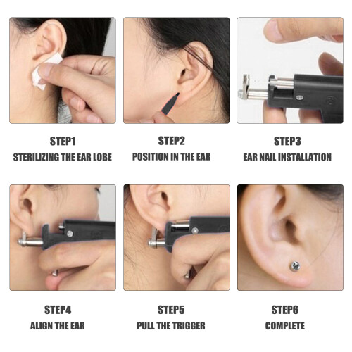 Stainless Steel Body Piercing Kit with Ears Studs Tools 1