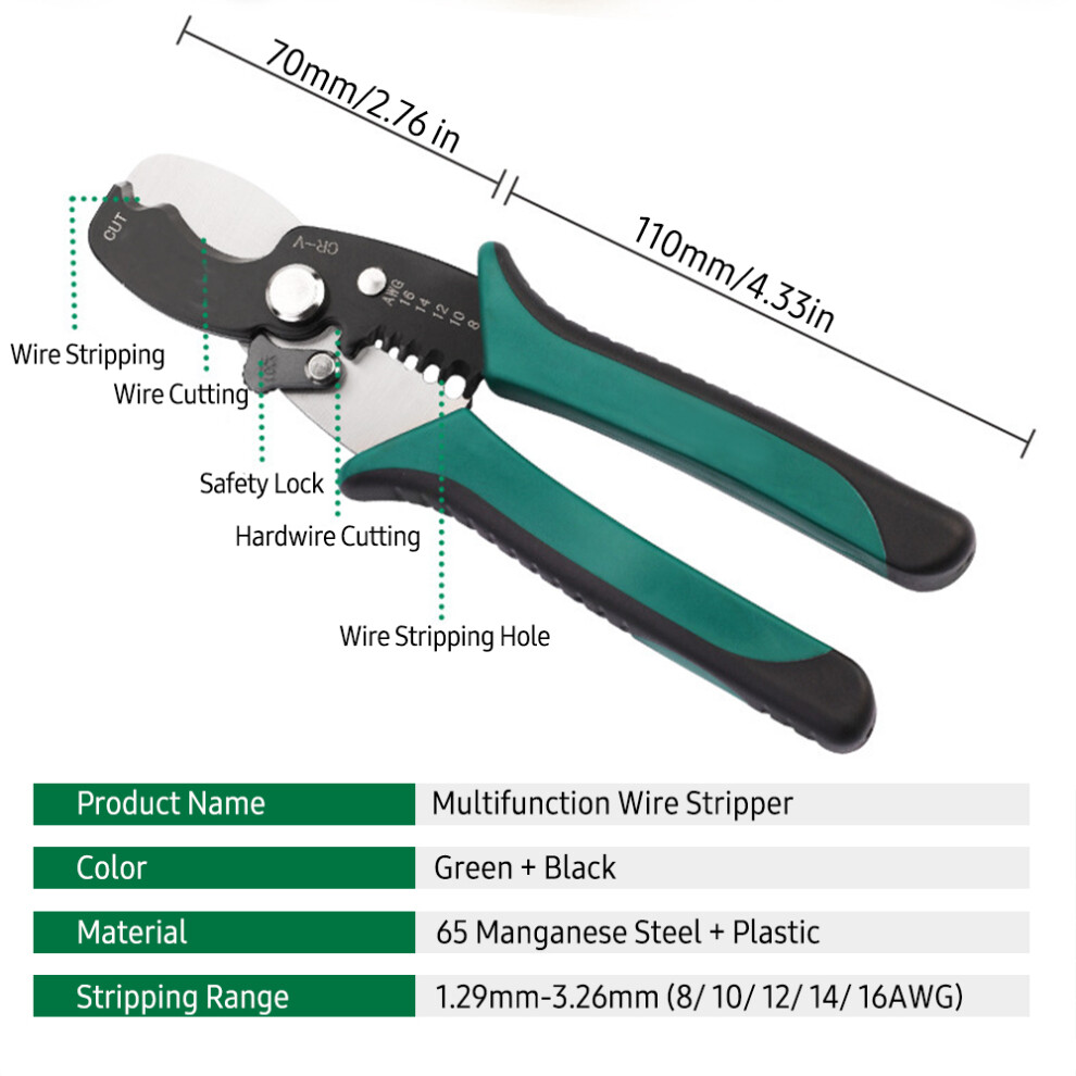 Wire Stripper 8-16 Awg Multifunction Cable Cutter 610830868987