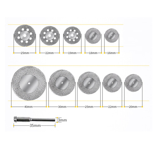 10pcs/set Diamond Cutting Wheels 3mm Mandrel for Dremel 1