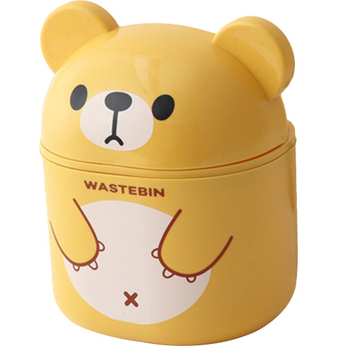 1Mini Yellow Desktop Trash Can PP Plastic with Lid for Office Home Use