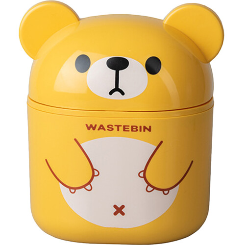 1Mini Yellow Desktop Trash Can PP Plastic with Lid for Office Home Use 1
