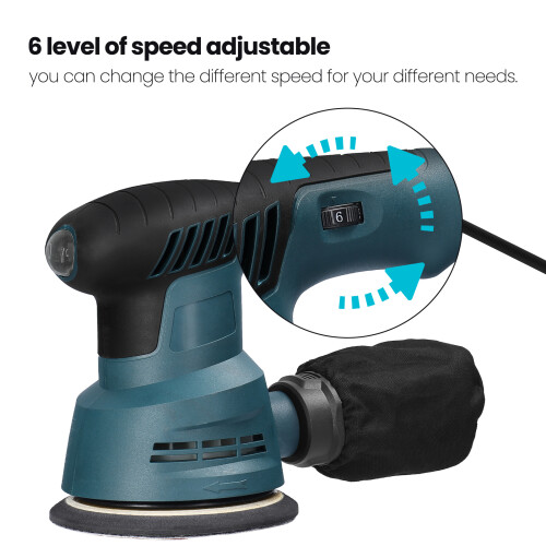 300W Handheld Eccentric Sander 5 Inch 125mm 6 Speeds Dust Box 2