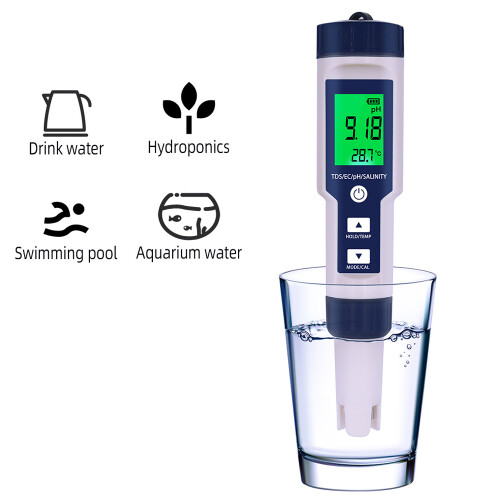 5-in-1-Wasserqualitätsmesser pH TDS EC Temp Salinität wasserdicht