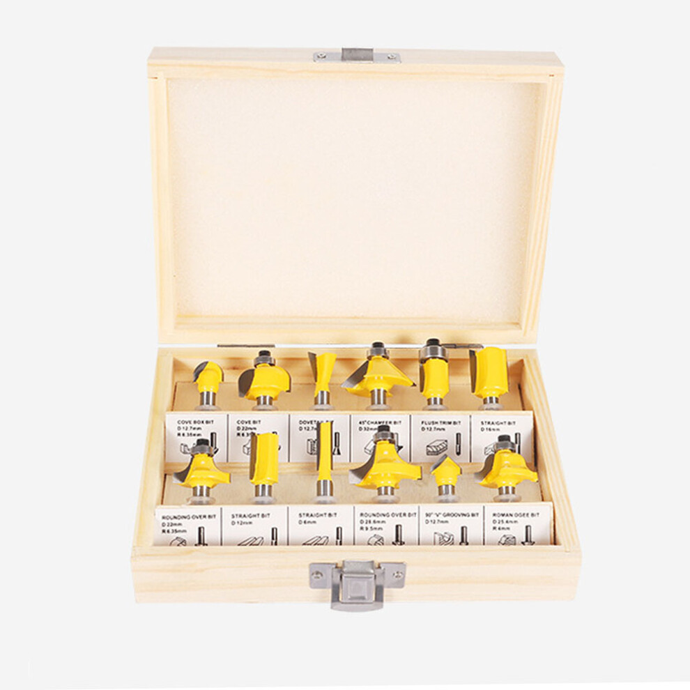 12pcs Carbide Router Bit Set 1/4in 8mm Shank Woodworking Tool