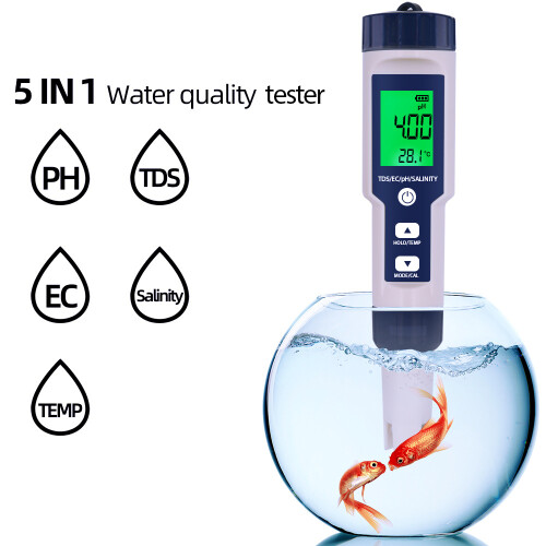 5-in-1-Wasserqualitätsmesser pH TDS EC Temp Salinität wasserdicht 2