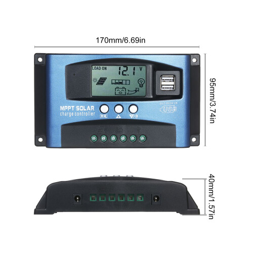 MPPT Solarladeregler LCD Dual USB 12V/24V Auto 2