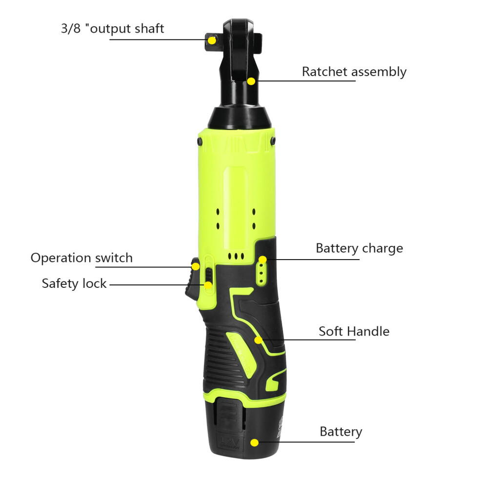 12.0V Cordless Electric Wrench 3/8" 90 Right Angle Ratchet 610830848859