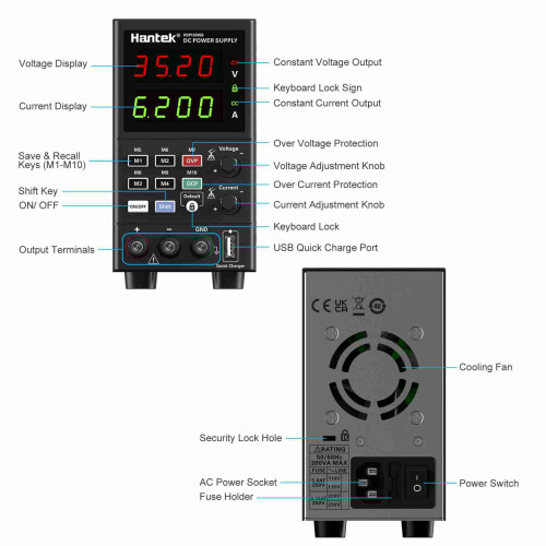 Hantek HDP135V6B 35V 6A Netzteil CV CC USB Daten