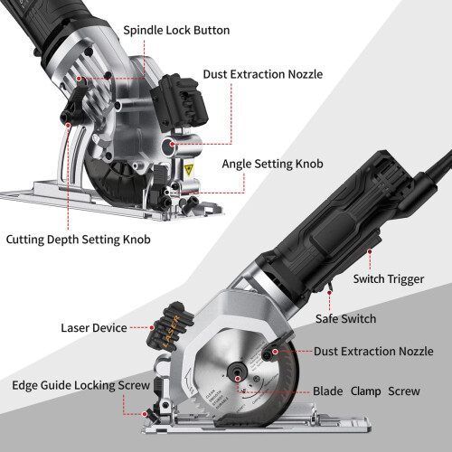 Mini Circular Saw 4.8A 4.5" Compact Laser Guide Wood Tile Plastic 2