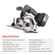 21V Cordless Brushless Circular Saw 7800RPM 4.0Ah 45 Bevel 110mm