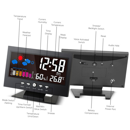 Digital LCD Thermometer Hygrometer Clock Weather Alarm USB 2