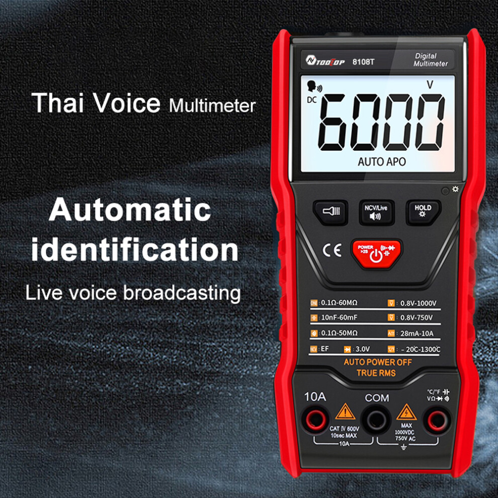 Tooltop Digital Multimeter 6000 Counts Ac/Dc Voltage Resistance 610830833343