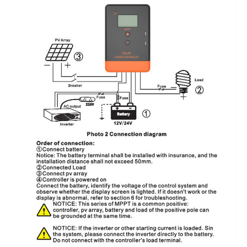 12V/24V Solarregler mit LCD-Hintergrundbeleuchtung 1
