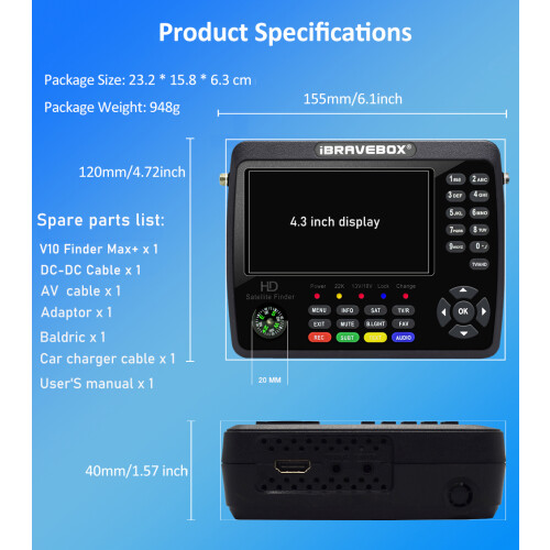 iBRAVEBOX V10 Max+ HD DVB-S2X Satellitenfinder LCD