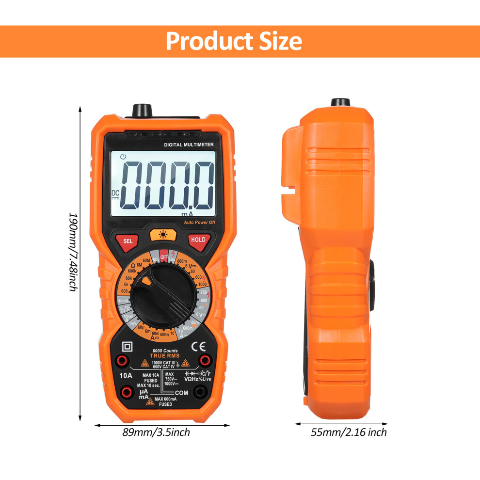 Digital Multimeter True Rms 6000 Counts Ac/Dc Voltage Current 323163081069