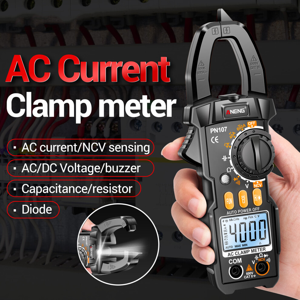 Aneng Pn107 Digital Clamp Meter Cat Ii 600V 4000 Counts Ac/Dc 323163311715