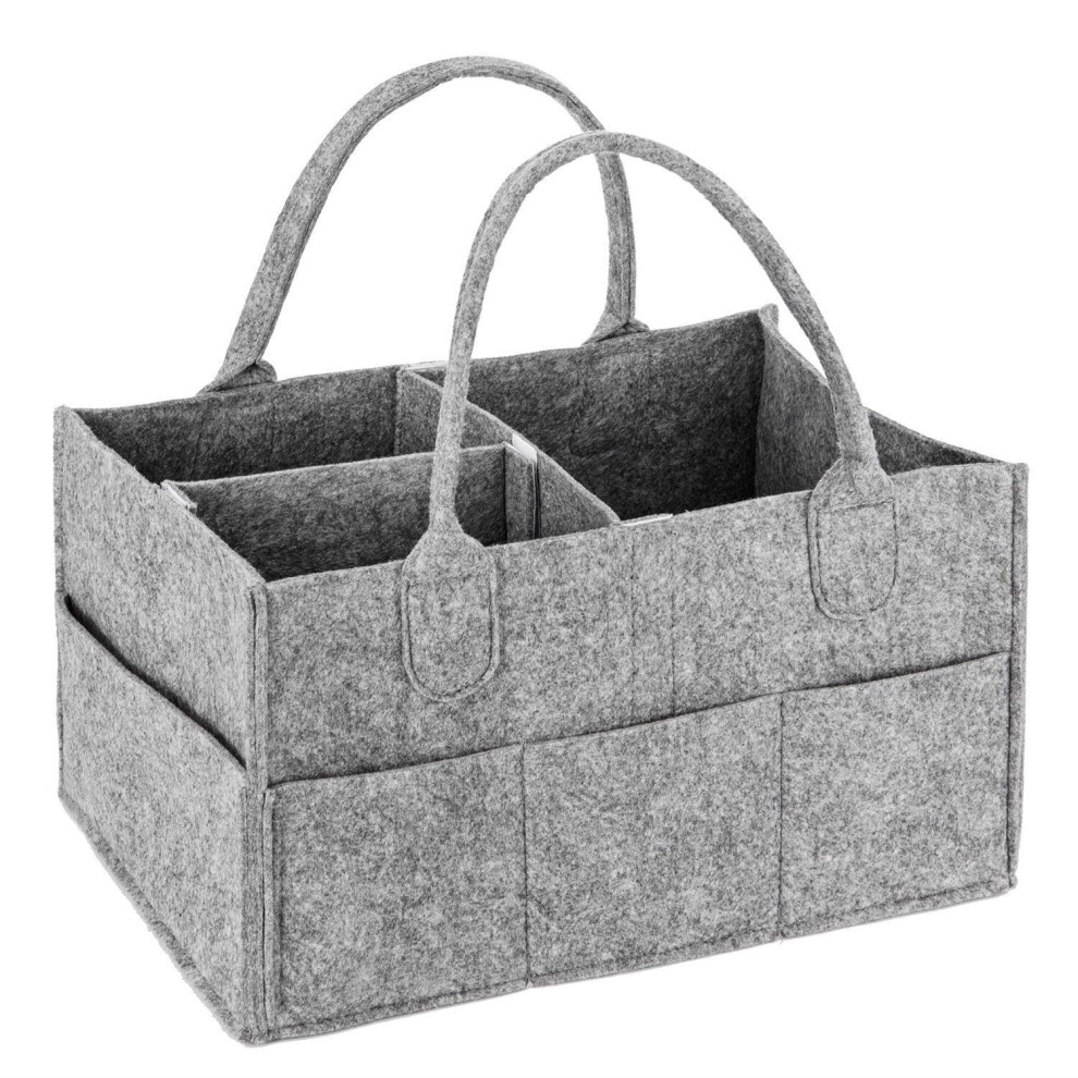Baby Diaper Caddy Portable Changing Table Organiser With Changeable Compartments, Nursery Storage Bin, Wipes Bag Grey