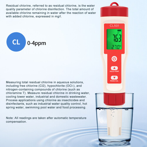 5in1 Wasserqualitäts-Teststift Chlor PH ORP H2O Temp 1