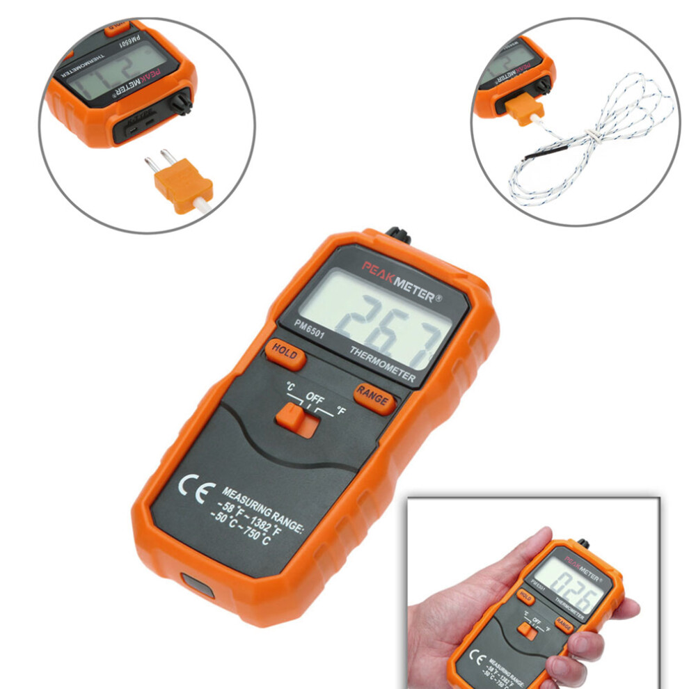 PEAKMETER PM6501 LCD Temp Meter K Type Thermocouple Data Hold Logging