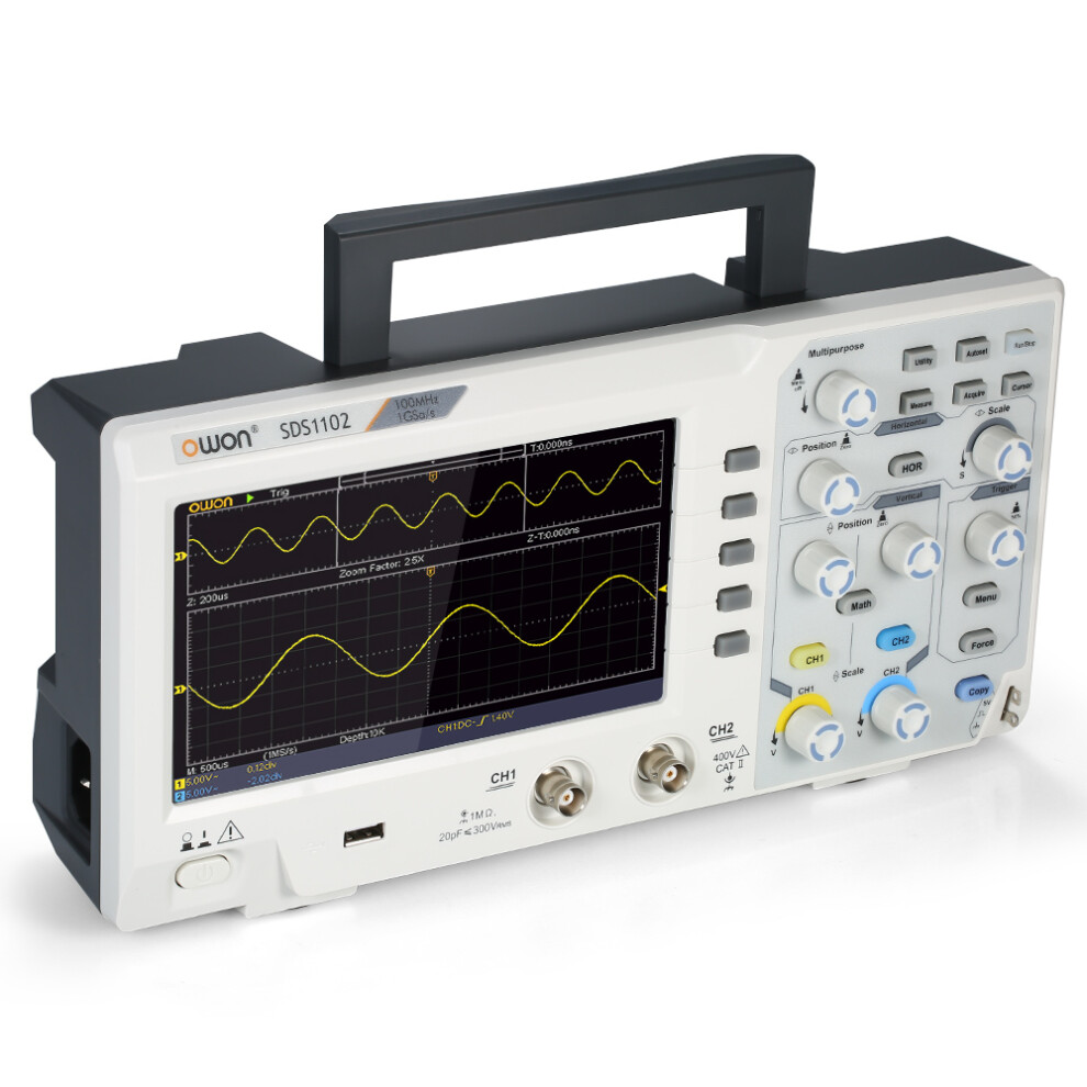 Owon Sds1102 Oscilloscope 2Ch 100Mhz 1Gs/S 7-Inch Lcd 610830943363