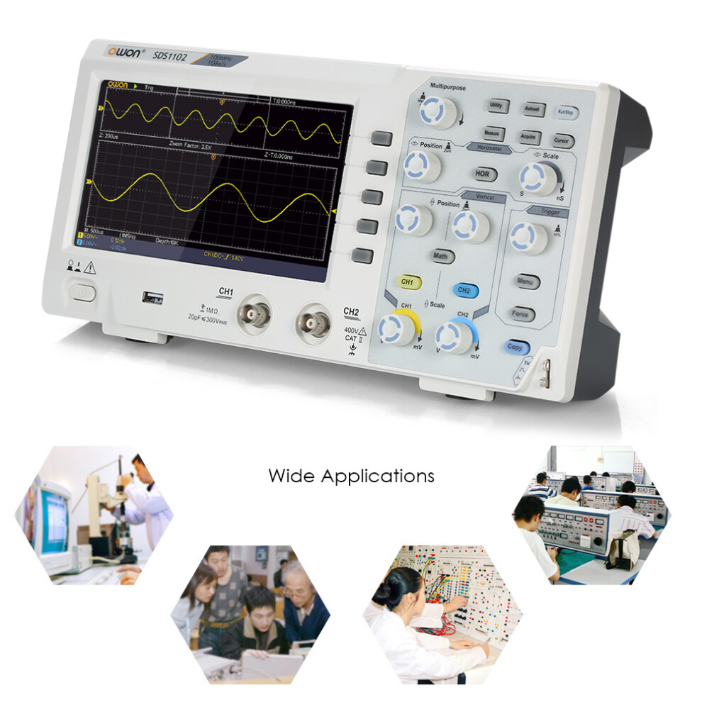 Owon Sds1102 Oscilloscope 2Ch 100Mhz 1Gs/S 7-Inch Lcd 610830943370
