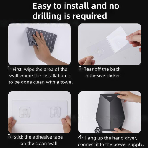 Wall-Mounted Hand Dryer Automatic Sensor Quiet Operation No-Drill Installation Slim Design Bathroom Home Kitchen Hotel 2