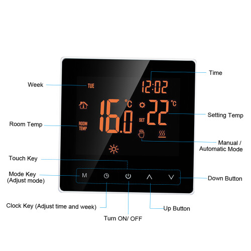 Smart Thermostat LCD Touch 16A, 7-Tage-Programm